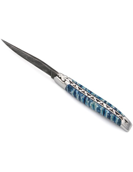 Laguiole 12cm, Damastklinge, Hellblauer Griff aus Mammutmolar