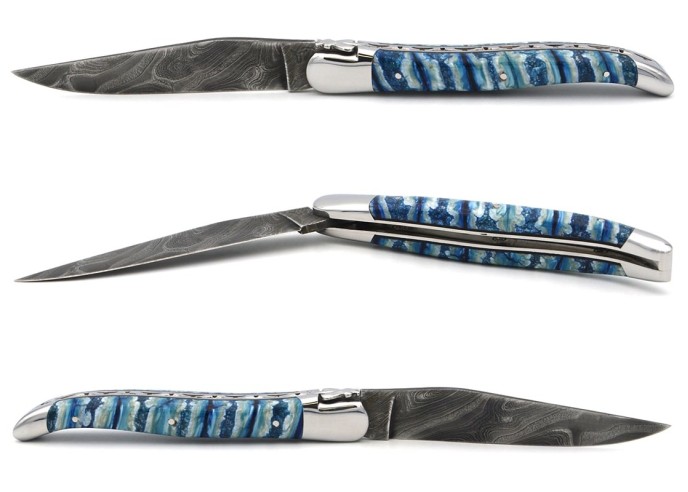 Laguiole pocket knife, mammoth molar, damascus steel blade
