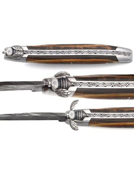 Laguiole 12cm, Mechanische Biene, Klinge Damast, Mammutstoßzahn