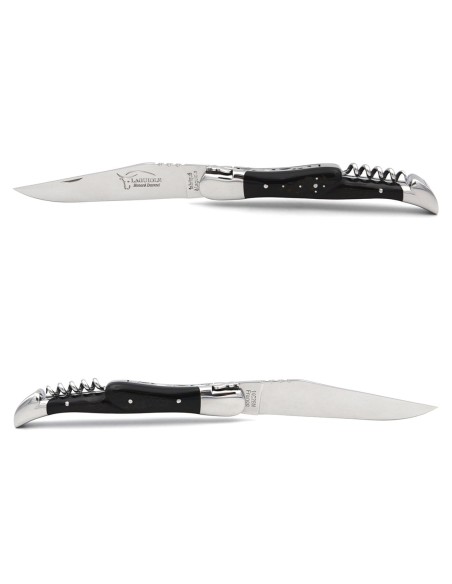 Laguiole knife, blade and corkscrew, forged bee, buffalo horn handle