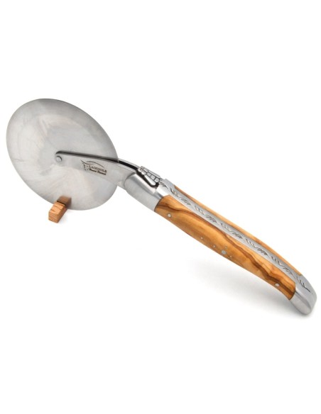 Roulette à pizza de Laguiole, manche bois d'olivier, finition inox mat