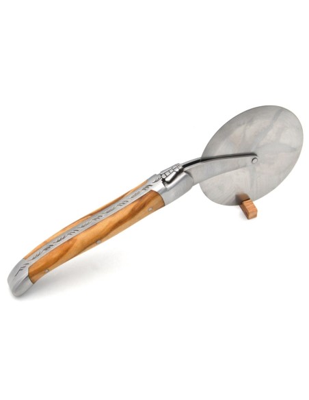 Roulette à pizza de Laguiole, manche bois d'olivier, finition inox mat