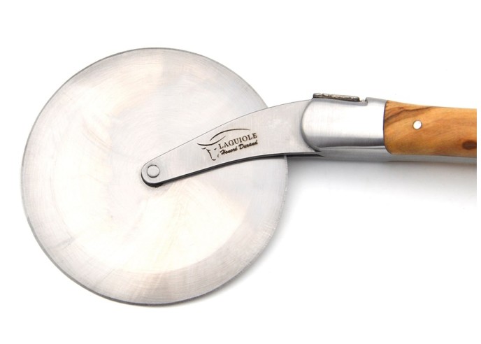 Roulette à pizza de Laguiole, manche bois d'olivier, finition inox mat
