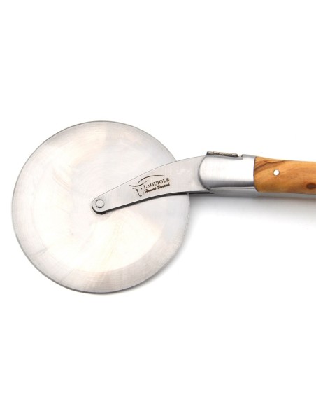 Laguiole Pizzaroller, Olivenholz, Heftbacken aus mattem Edelstahl