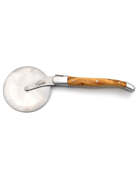 Laguiole Pizzaroller, Olivenholz, Heftbacken aus mattem Edelstahl