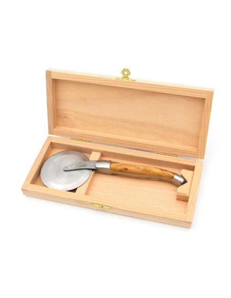 Roulette à pizza de Laguiole, manche bois d'olivier, finition inox mat