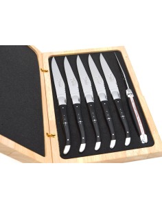 Laguiole steak knives, ebony wood & red spacer handle, shiny bolsters 2
