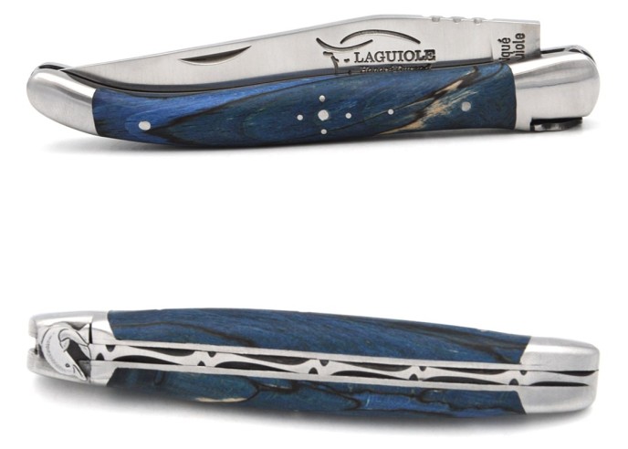Laguiole 11cm, Biene mit Delphinmotiv, Buche blau, mattem Edelstahl