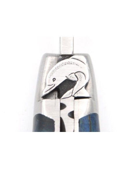 Laguiole 11cm, Biene mit Delphinmotiv, Buche blau, mattem Edelstahl