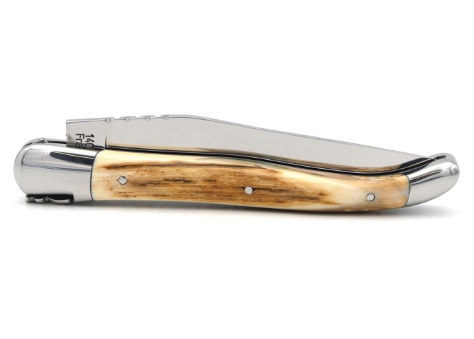 Laguiole pocket knife, forged bee, mammoth ivory with crust handle