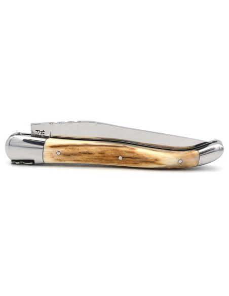 Laguiole pliant 12 cm, manche ivoire de mammouth avec croûte, abeille forgée