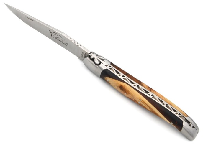 Laguiole pliant 12 cm, manche MBR - Genévrier / Résine noire