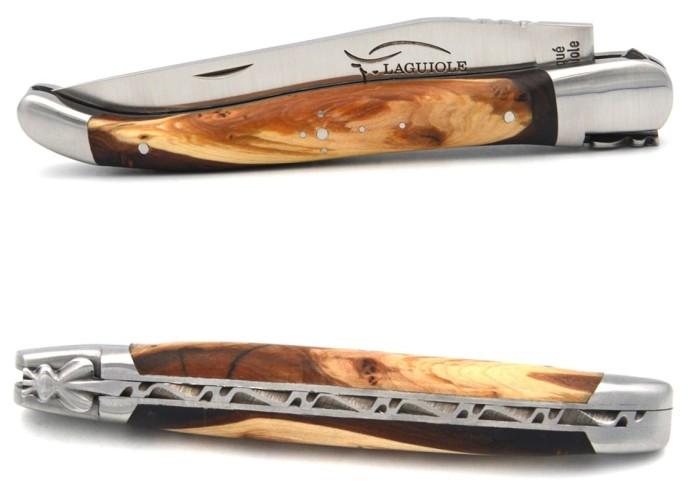 Laguiole pliant 12 cm, manche MBR - Genévrier / Résine noire