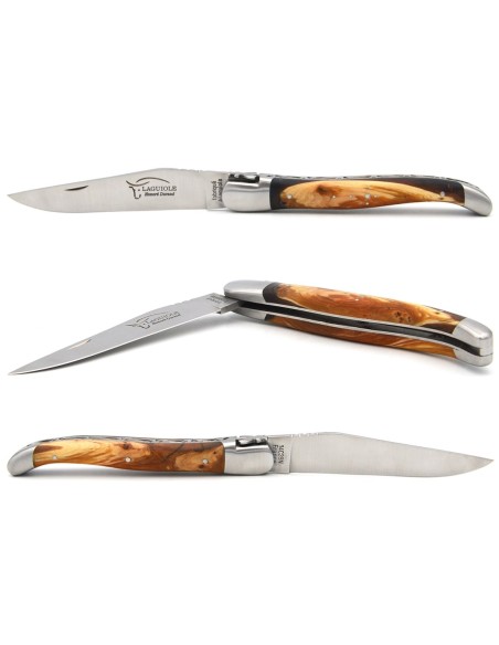 Laguiole pliant 12 cm, manche MBR - Genévrier / Résine noire