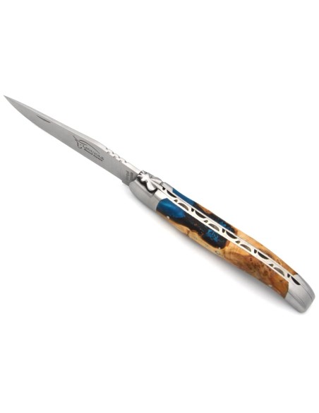 Laguiole messer 12cm, Griff aus Hybridholz Wacholder / Blaues Harz