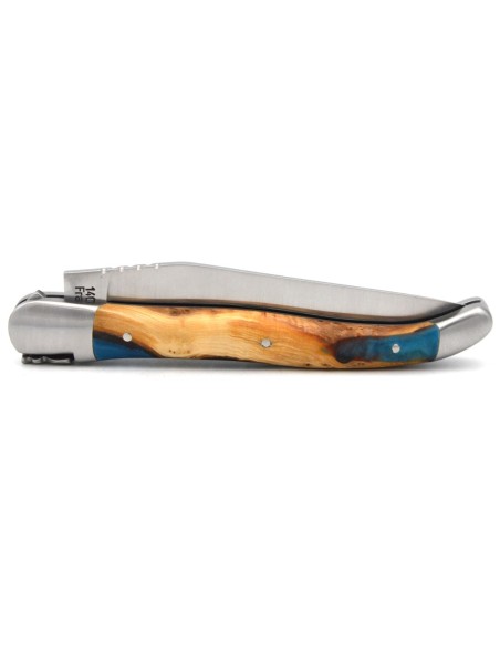 Laguiole messer 12cm, Griff aus Hybridholz Wacholder / Blaues Harz
