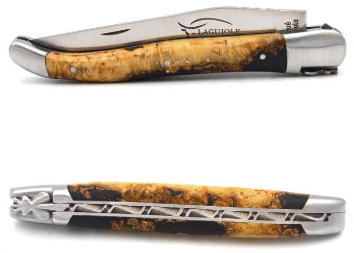 Laguiole pliant 12 cm, manche MBR - Buis / Résine noire