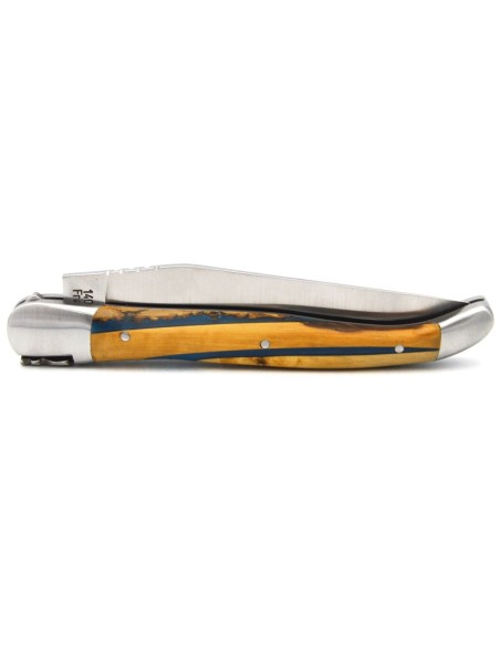 Laguiole knife 12 cm, Hybrid wood handle - Boxwood / Blue resin