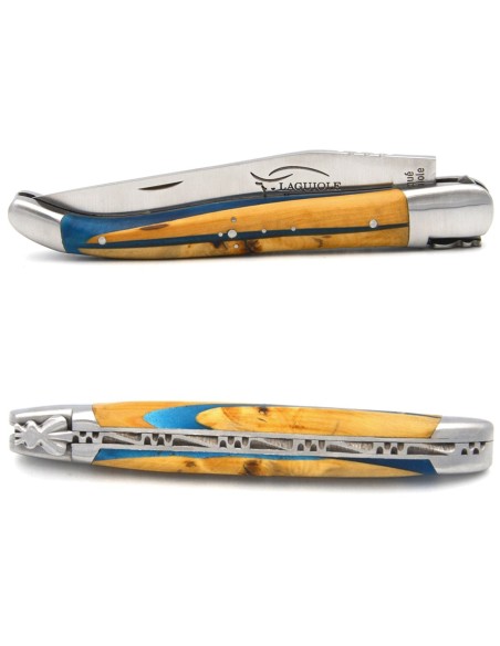 Laguiole knife 12 cm, Hybrid wood handle - Boxwood / Blue resin