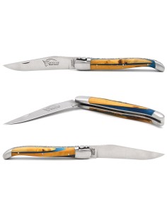 Laguiole messer 12cm, Griff aus Hybridholz Buchsbaum / Blaues Harz 2
