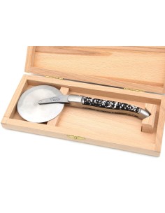 Laguiole pizza wheel, silver leaf inclusion handle 2