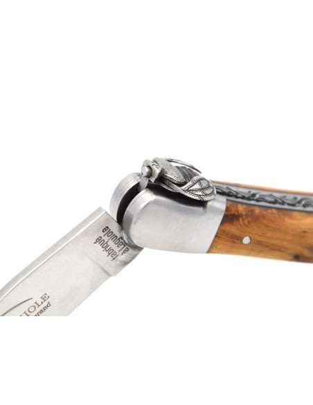 Laguiole knife  with a mechanical bee, chiselled spring and double plates