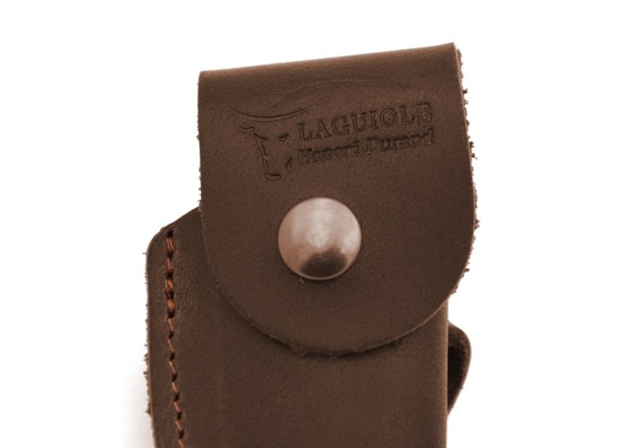 Leather belt sheath with oblique loop for Laguiole knives