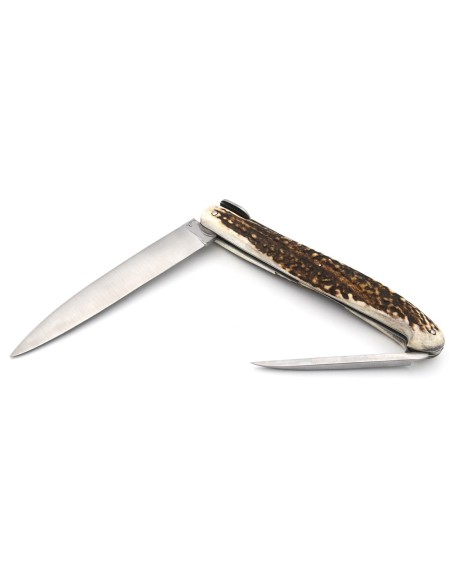 Laguiole "Antique" 21 cm, lame et poinçon, abeille lisse, bois de cerf