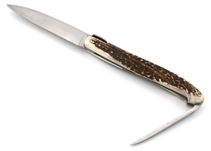 Laguiole "Antique" 21 cm, lame et poinçon, abeille lisse, bois de cerf