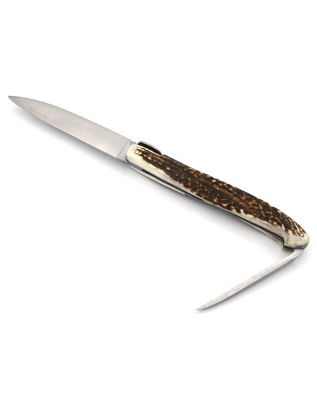 Laguiole "Antique" 21 cm, lame et poinçon, abeille lisse, bois de cerf
