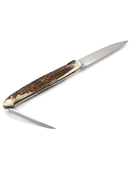 Laguiole "Antique" 21 cm, lame et poinçon, abeille lisse, bois de cerf