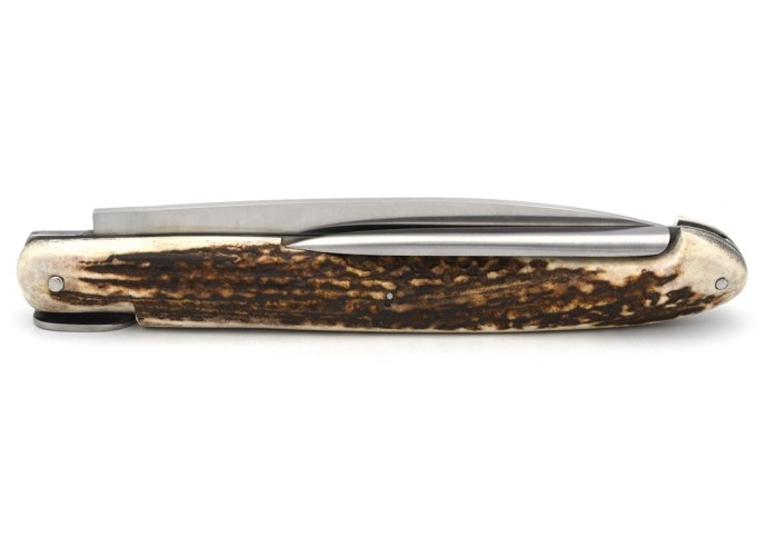 Laguiole "Antique" 21 cm, lame et poinçon, abeille lisse, bois de cerf