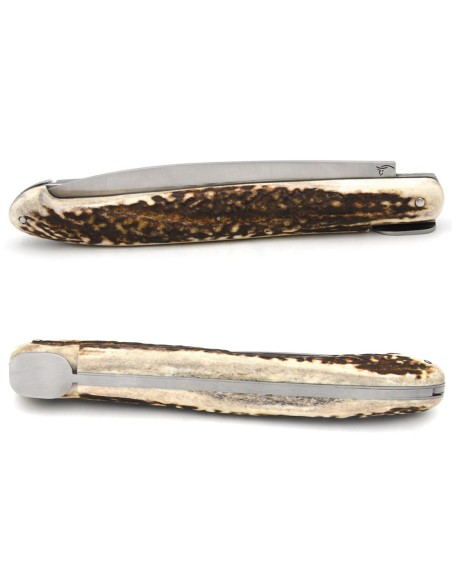 Laguiole "Antique" 21 cm, lame et poinçon, abeille lisse, bois de cerf