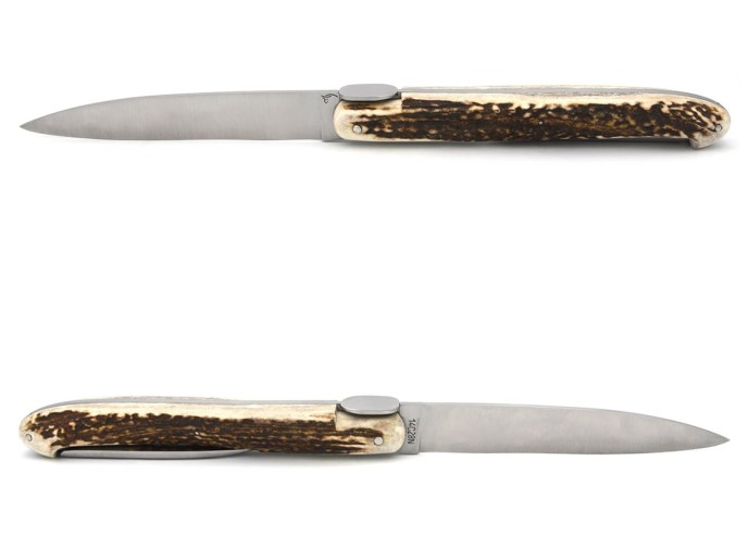 Laguiole "Antique" 21 cm, lame et poinçon, abeille lisse, bois de cerf