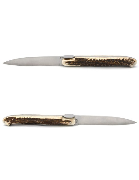 Laguiole "Antique" 21 cm, lame et poinçon, abeille lisse, bois de cerf