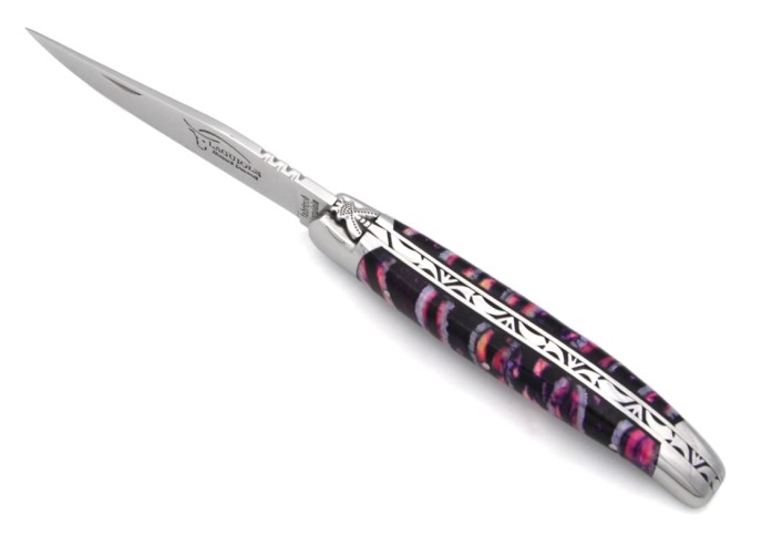 Laguiole 11 cm, abeille n°2, ressort lime, molaire de mammouth violette