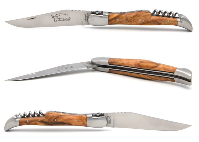 Laguiole Freemason, blade and corkscrew, olive wood & black spacer