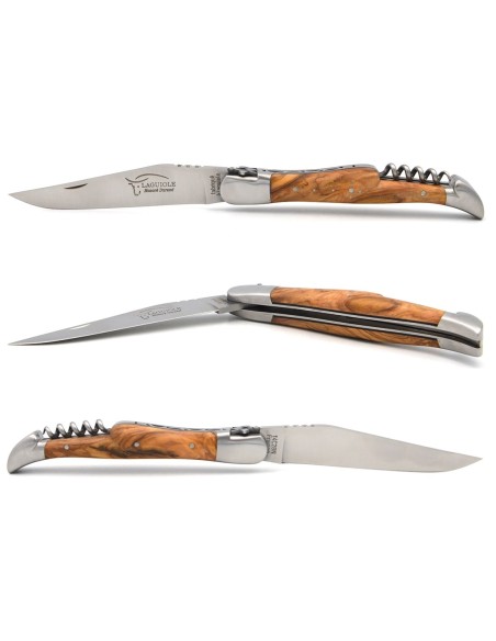 Laguiole Freemason, blade and corkscrew, olive wood & black spacer