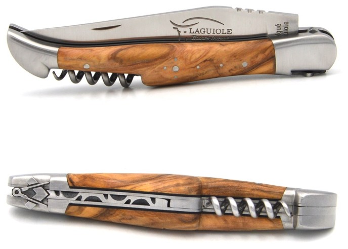 Laguiole 12cm, Freimaurermotiv, Klinge und Korkenzieher, Olivenholz