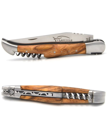 Laguiole Freemason, blade and corkscrew, olive wood & black spacer
