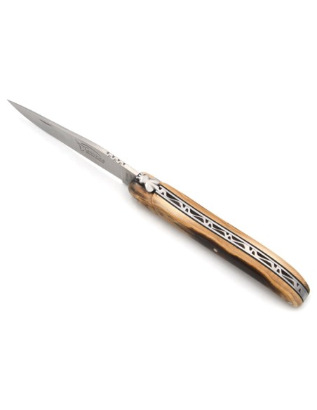 Laguiole pliant 12 cm, abeille forgée, lame seule, plein manche en défense de mammouth avec finition inox mat
