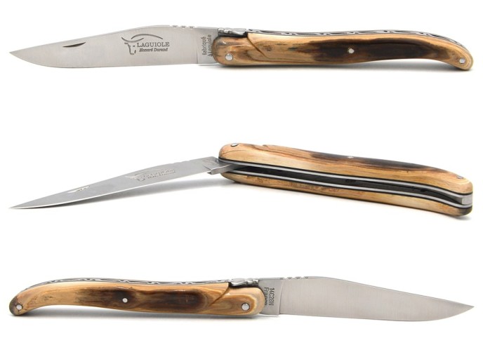Laguiole pliant 12 cm, abeille forgée, lame seule, plein manche en défense de mammouth avec finition inox mat