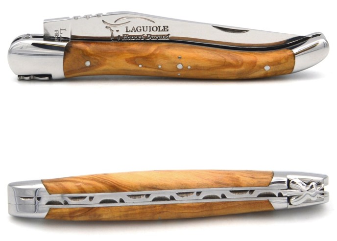 Laguiole pliant  abeille forgée massive, 12 cm, manche en olivier