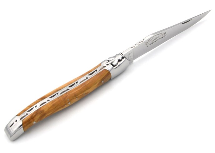 Laguiole pliant  abeille forgée massive, 12 cm, manche en olivier