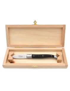 Laguiole oyster knife with matt stainless steel bolsters. Ebony wood handle 2