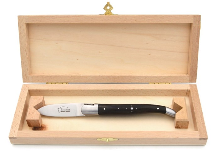 Couteaux à huîtres Laguiole, mitres inox mat, manche bois d'ébène