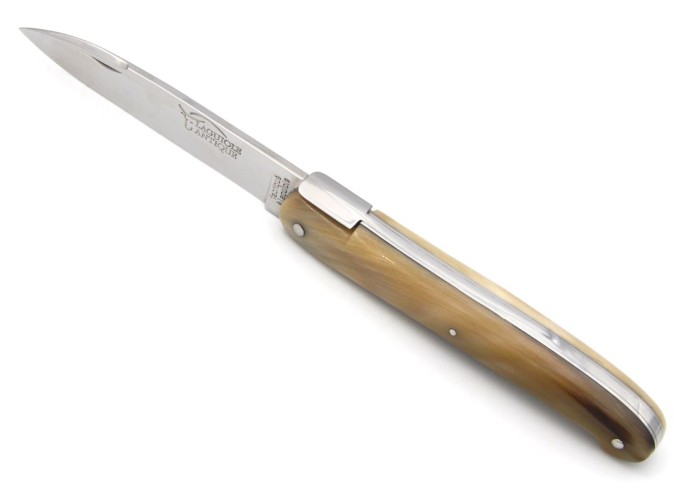 Laguiole Antique 12cm, plein manche inox brillant, pointe de corne claire