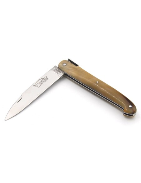 Laguiole Antique 12cm, plein manche inox brillant, pointe de corne claire