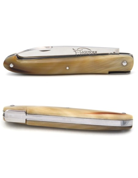Laguiole Antique 12cm, plein manche inox brillant, pointe de corne claire