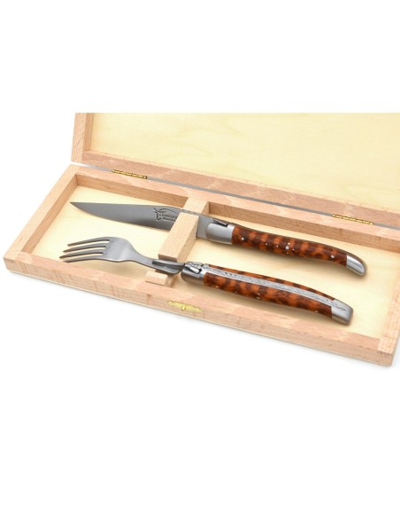 Set of 1 knife - 1 fork in snakewood, matt stainless steel finish